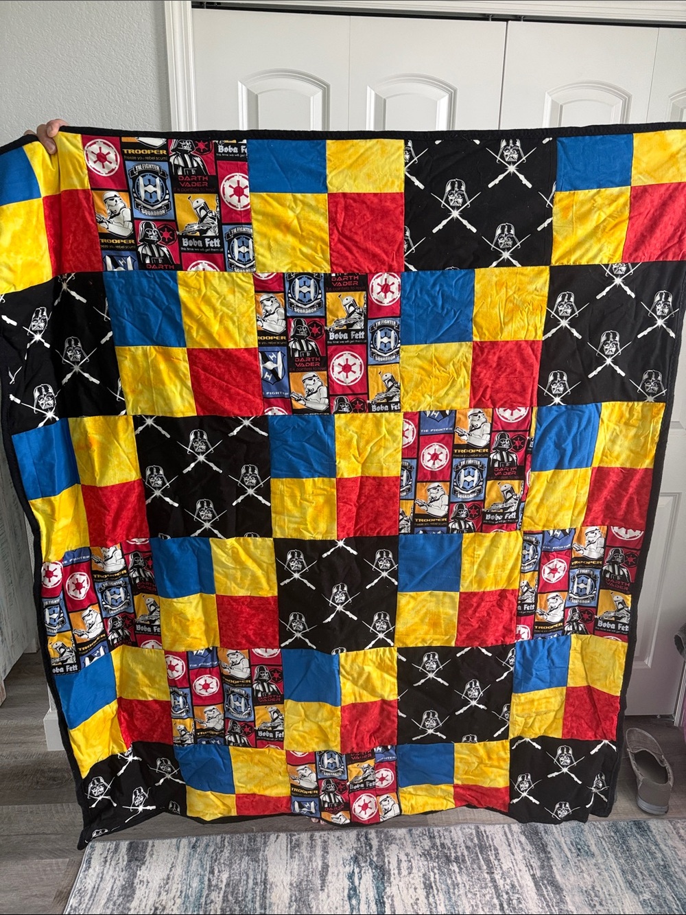 Star Wars  Quilt Patchwork  Blanket - Red, Blue, Yellow, Black 51x57 inches